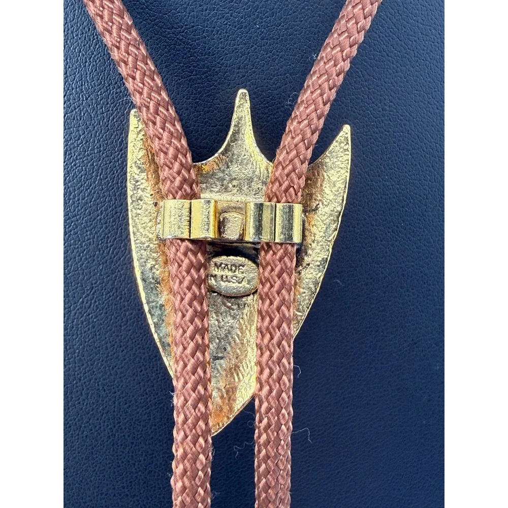 Vintage Gold Arrowhead Bolo Tie Brown Braided Cord Made in USA Western Cowboy